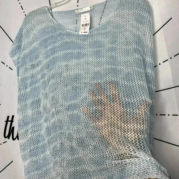 LF Millau Boho Blue & White Open Knit Mesh Dolman Top - Picture 6 of 10